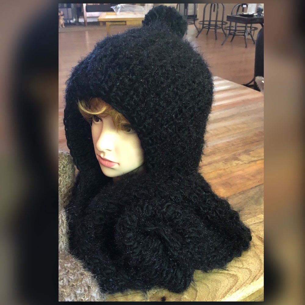TWO Soft Fuzzy Pom Infinity Scarf Wrap w/Hood - Picture 4 of 4